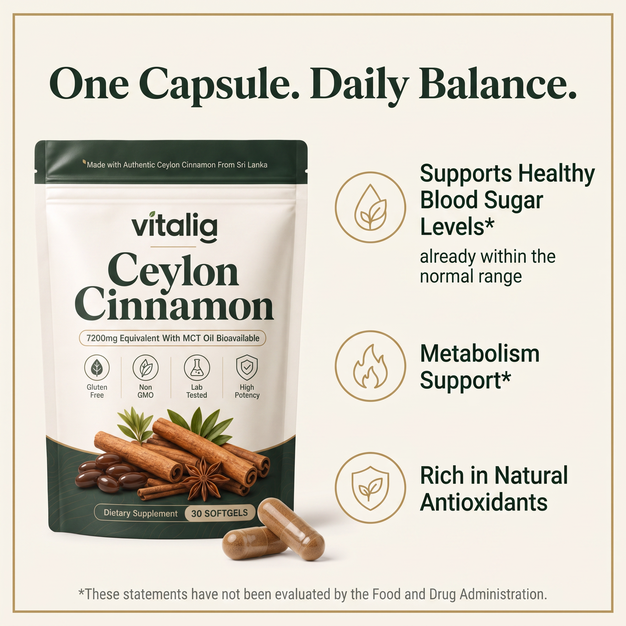 Ceylon Cinnamon 7200mg Equivalent with MCT Oil
